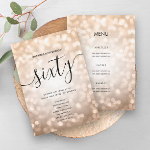 Rose Gold Glitter Light 60th Birthday Menu Program
