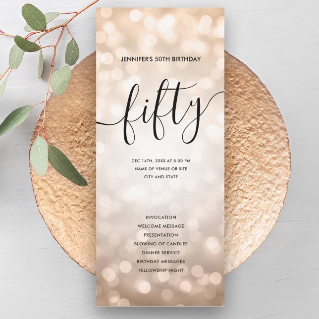 Rose Gold Glitter Lights 50th Birthday Programs  (Rose Gold Glitter Lights 50th Birthday Programs )