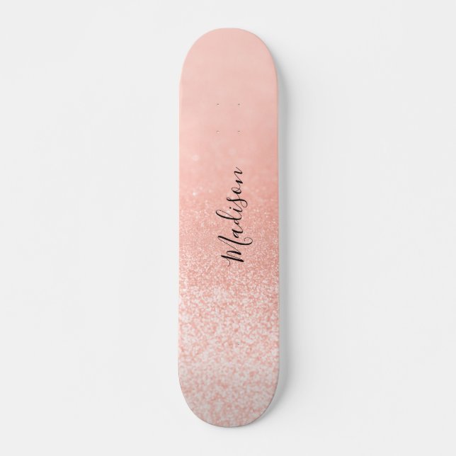 Rose Gold Glitter Lights Personalized Skateboard (Front)