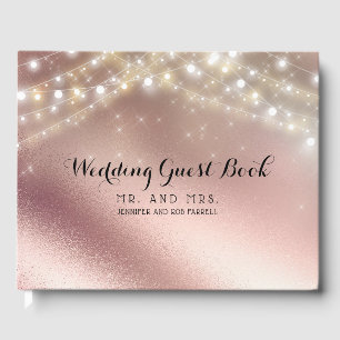 Rose Gold Glitter Lights Wedding Guest Book