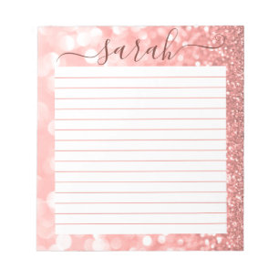 Rose Gold Glitter Lined Personalized Notepad