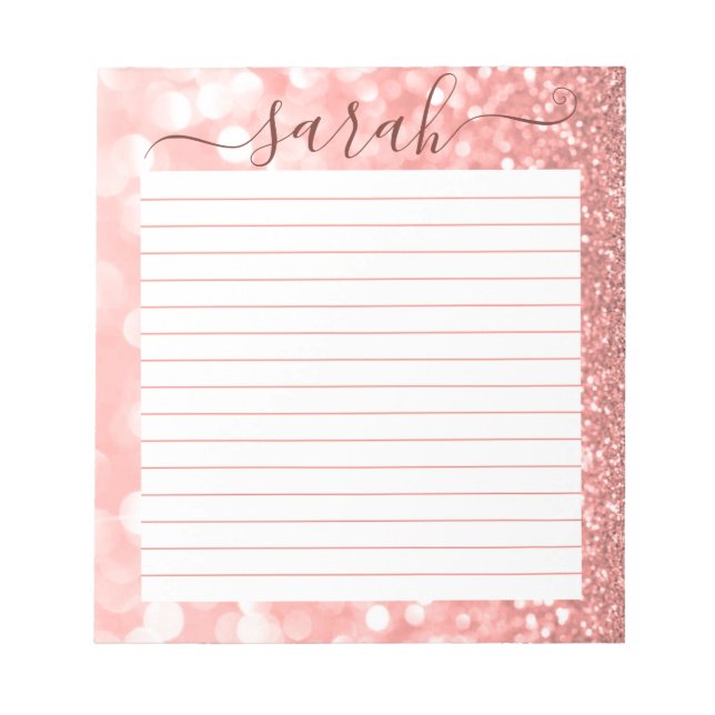 Rose Gold Glitter Lined Personalized Notepad (Front)