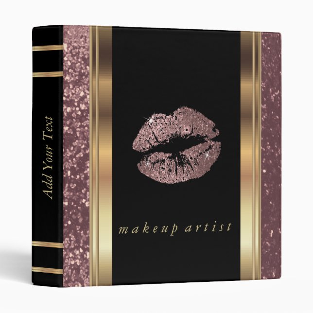 Rose Gold Glitter Lips and Metallic Gold Binder (Front/Spine)