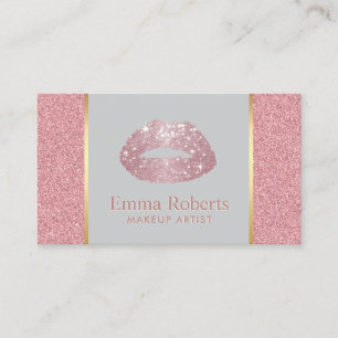 Rose Gold Glitter Lips Makeup Artist Elegant Business Card