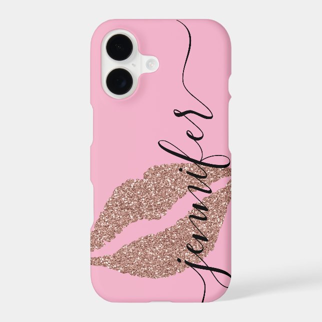 Rose Gold Glitter Lips, Personalized Pink (Back)