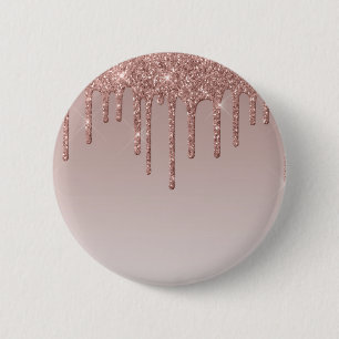 Rose Gold Glitter Liquid Drips 2 Inch Round Button
