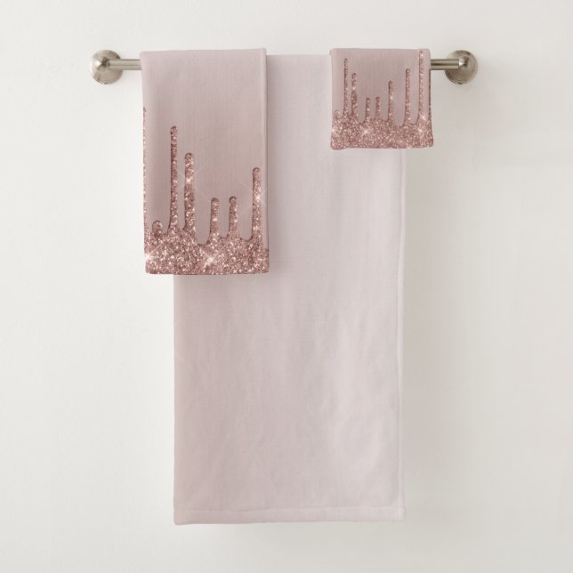 Rose Gold Glitter Liquid Drips Bath Towel Set (Insitu)
