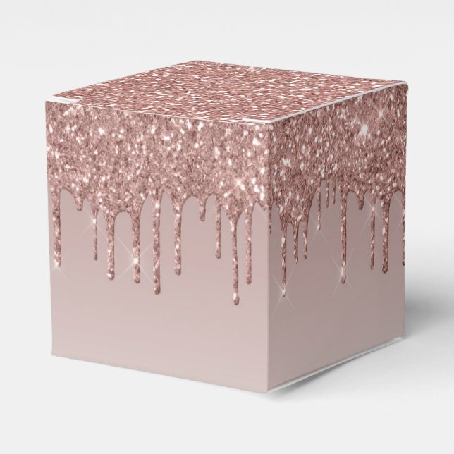 Rose Gold Glitter Liquid Drips Favor Box (Front Side)