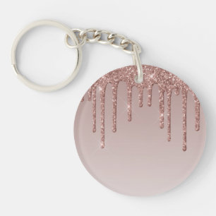 Rose Gold Glitter Liquid Drips Keychain