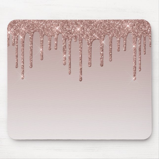 Rose Gold Glitter Liquid Drips Mouse Pad (Front)
