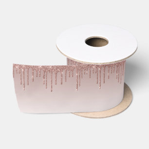 Rose Gold Glitter Liquid Drips Satin Ribbon