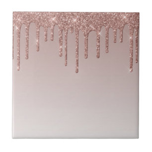 Rose Gold Glitter Liquid Drips Tile