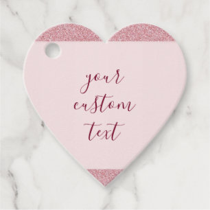 Rose Gold Glitter Look Custom Text Heart Shape Favour Tags