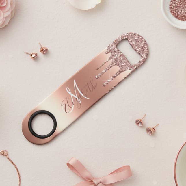 Rose Gold Glitter Look Drips Monogram Metal Bar Key (Creator Uploaded)