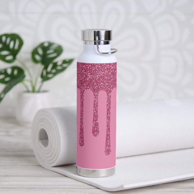 Rose Gold Glitter Look Drips You Customize Water Bottle (Yoga)