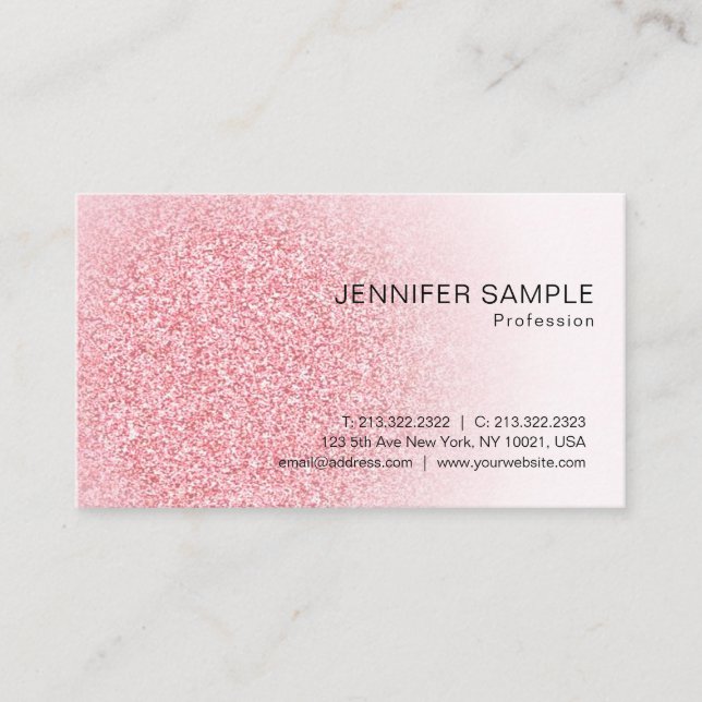 Rose Gold Glitter Look Modern Elegant Template Business Card (Front)