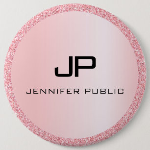 Rose Gold Glitter Look Monogram Personalized 6 Inch Round Button
