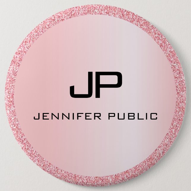 Rose Gold Glitter Look Monogram Personalized 6 Inch Round Button (Front)
