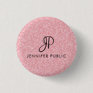 Rose Gold Glitter Look Monogram Template Elegant 1 Inch Round Button