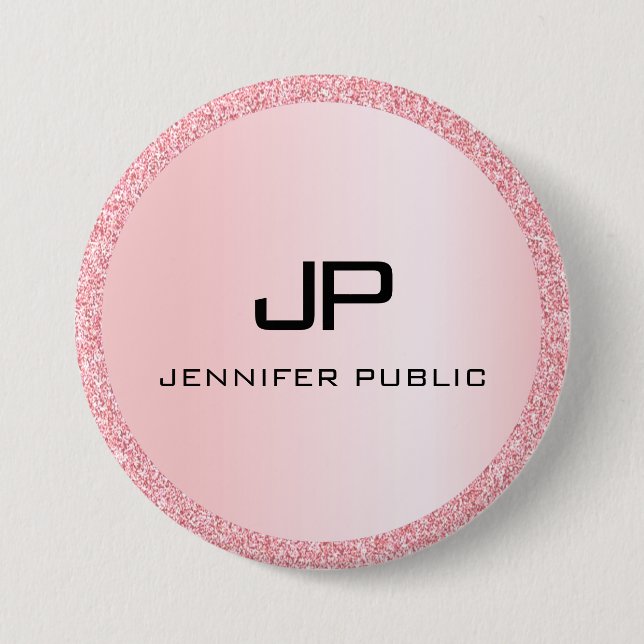 Rose Gold Glitter Look Monogrammed Template 3 Inch Round Button (Front)
