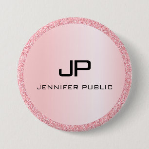 Rose Gold Glitter Look Monogrammed Template 3 Inch Round Button