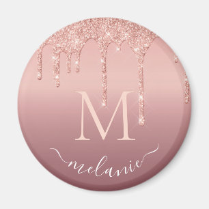 Rose Gold Glitter Magnet with Custom Name Letter