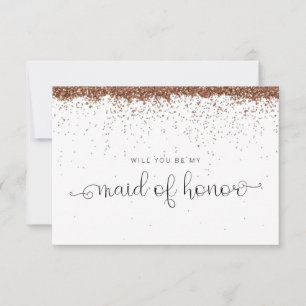 Rose Gold Glitter Maid of Honour Proposal Card