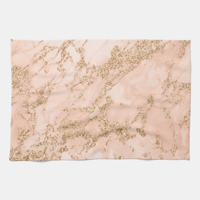 Rose gold glitter marble abstract kitchen towel (Horizontal)