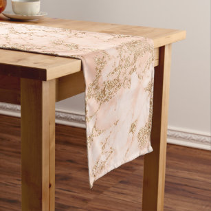 Rose gold glitter marble abstract long table runner