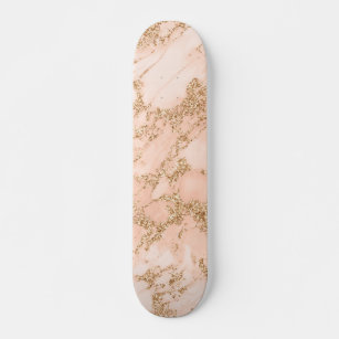 Rose gold glitter marble abstract skateboard