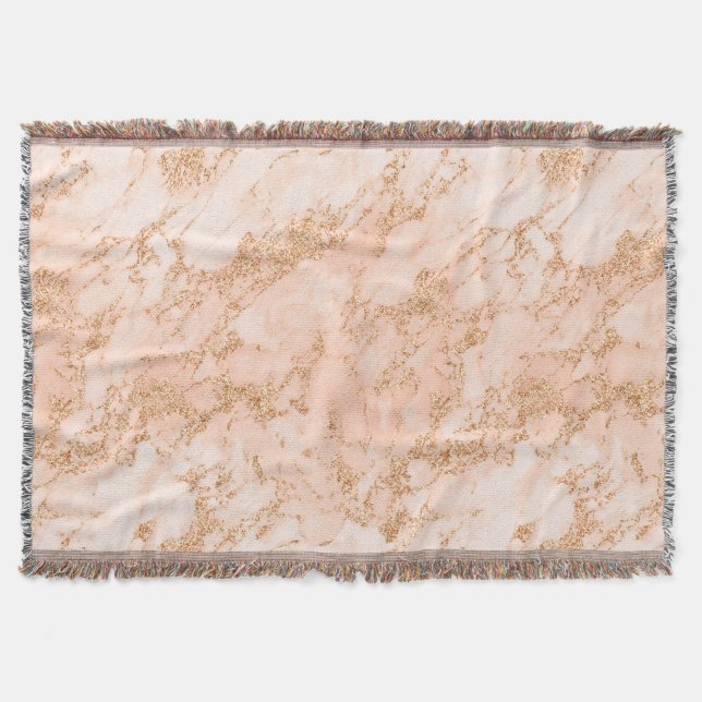 Rose gold glitter marble abstract throw blanket (Front)