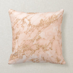 Rose gold glitter marble abstract throw pillow