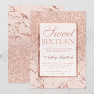 Rose gold glitter marble elegant chic Sweet 16 Invitation