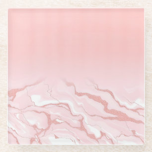 Rose Gold Glitter Marble Glass Coaster