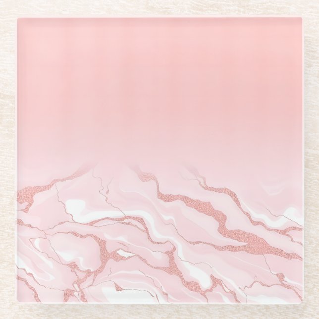 Rose Gold Glitter Marble Glass Coaster (Front)