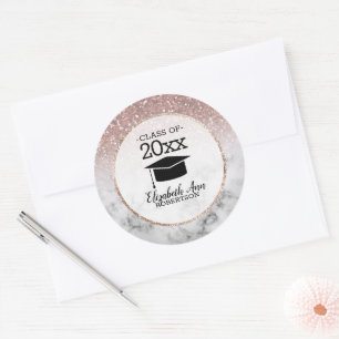 Rose Gold Glitter/Marble Graduation Classic Round Sticker