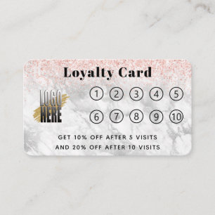 Rose Gold Glitter Marble  Logo 10 Visit  Loyalty C Card