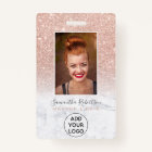 Rose gold glitter marble logo employee photo pass