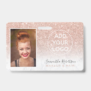 Rose gold glitter marble logo employee photo pass badge