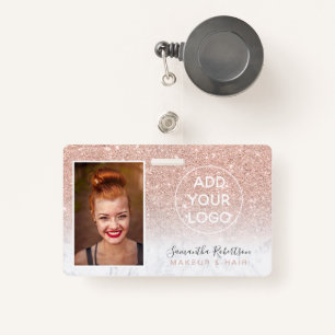 Rose gold glitter marble logo employee photo pass badge
