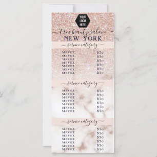 Rose Gold Glitter Marble Logo Salon Price List
