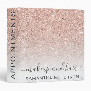 Rose gold glitter marble makeup hair appointments binder