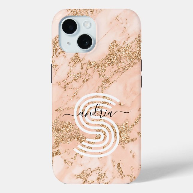 Rose Gold Glitter Marble Personalize Name Monogram Case-Mate iPhone Case (Back)