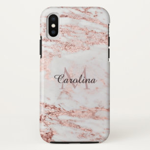 Rose Gold Glitter, Marble, Personalized iPhone XS Case
