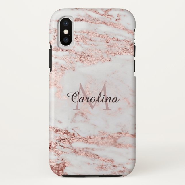 Rose Gold Glitter, Marble, Personalized Case-Mate iPhone Case (Back)