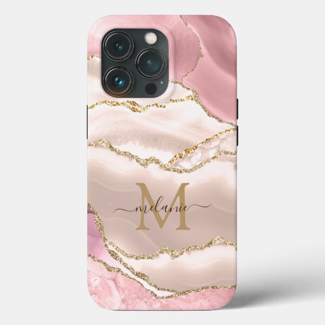 Rose Gold Glitter Marble Pretty Monogram Case-Mate iPhone Case (Back)