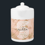 Rose Gold Glitter Marble, Script Name Wht Monogram<br><div class="desc">Rose gold glitter marble design with black script name and large white monogram.</div>