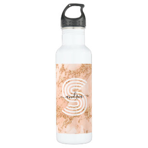 Rose Gold Glitter Marble, Script Name Wht Monogram 710 Ml Water Bottle