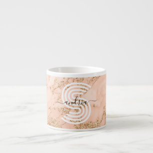 Rose Gold Glitter Marble, Script Name Wht Monogram Espresso Cup