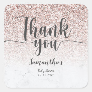 Rose Gold Glitter & Marble Thank you  Square Sticker